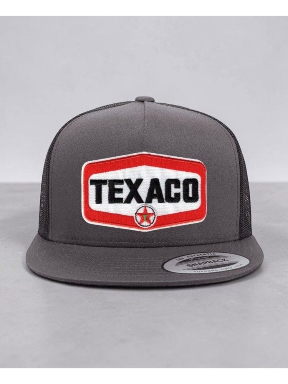 Texaco Station Red YP Flat Bill Trucker Hat Mesh Back Snapback charcoal/black